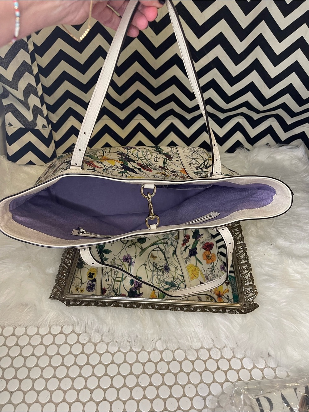 G-VGUC 2013 Gucci Flora Nice Medium Shoulder Tote Bag White Canvas Leather, GHW - Picture 13 of 16